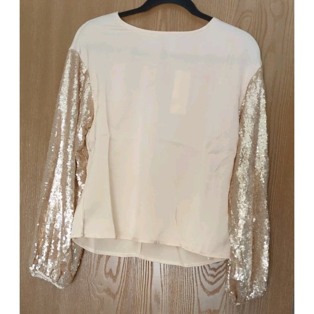 Strut & Bolt Champagne Sequin-Sleeve Party Blouse Size S Long Sleeve New W/Tags